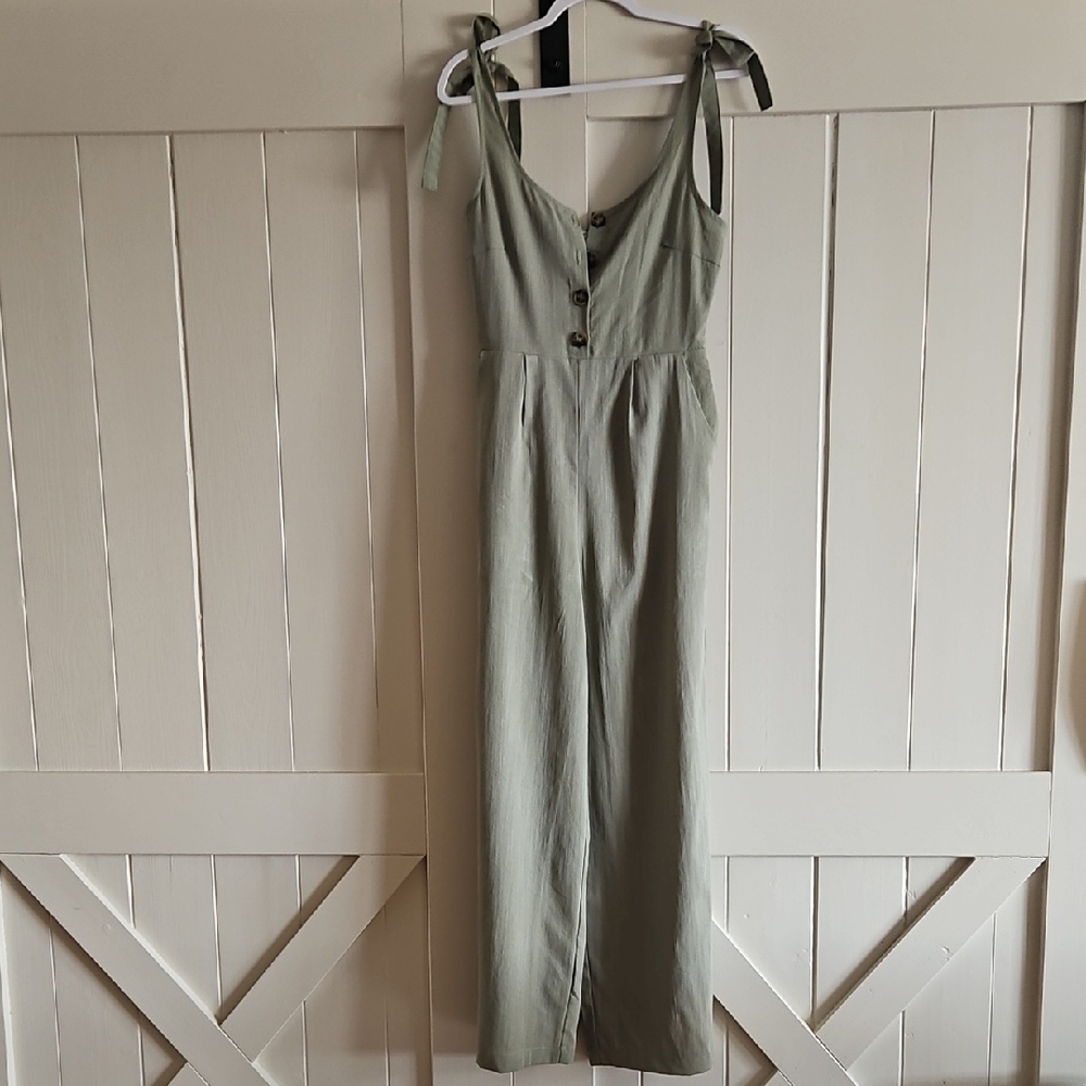 Style Rack Sage Green Tie-Shoulder Wide-Leg Jumpsuit